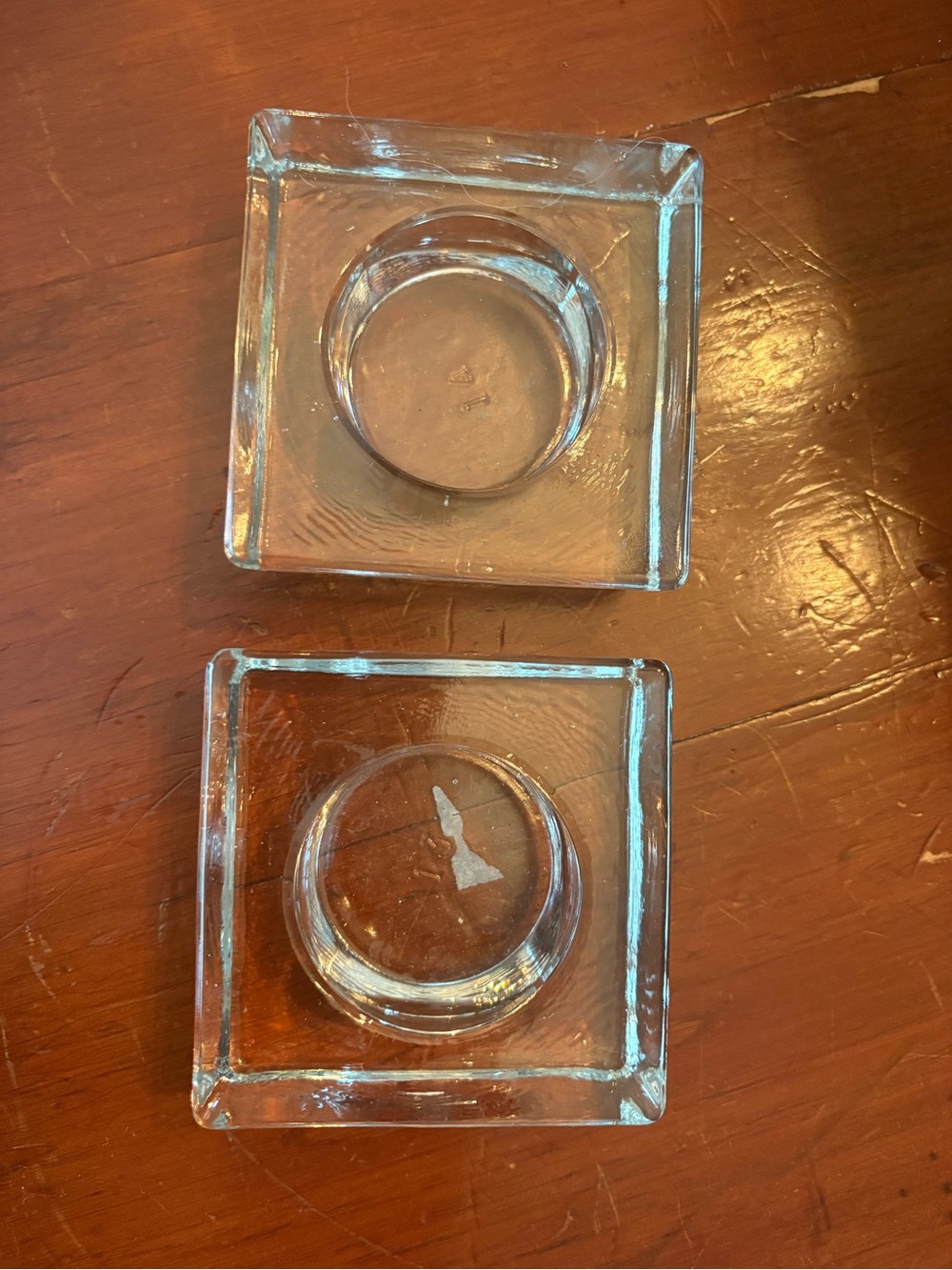 Clear Glass Square Candle Holders - Set of 2